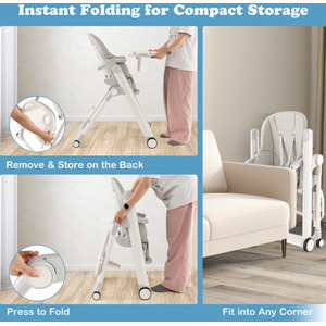 Foldable Baby High Chair Feeding Chair - Grey by Costway