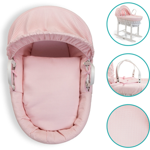 Waffle White Wicker Moses Basket - Pink by Clair de Lune