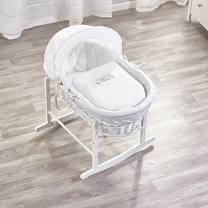 Sleepy Little Owl White Wicker Moses Basket with White Rocking Stand - White by Kinder Valley