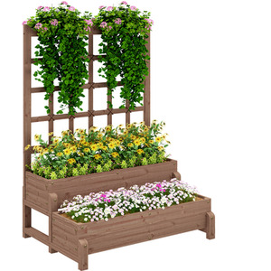 Outsunny 2-Tier Wooden Planter with Trellis and Drainage Holes by Outsunny