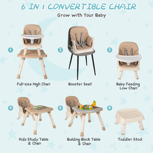 Multifunctional Baby High Chair - Brown by Costway