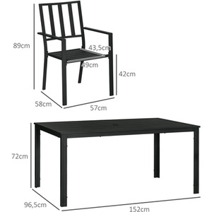 Outsunny Stackable Chairs and Metal Top Table Garden Dining Set - Black by Outsunny