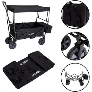 Foldable Cart With Roof - Black by Arebos