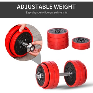HOMCOM 30KG Two In One Dumbbell and Barbell - Red and Black by HOMCOM