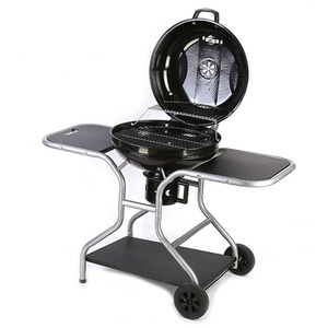 Classic 22 inch Kettle Charcoal BBQ with Side Shelves summer Garden - Black by Atom Grills