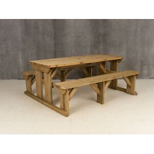 Abies Wooden Rounded Outdoor Picnic Bench & Table Dining Set - Rustic Brown / 240cm by Arbor Garden Solutions