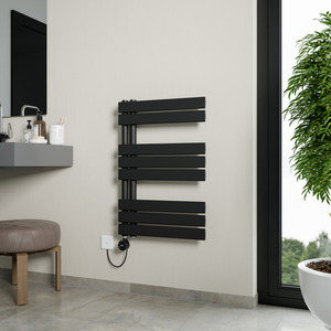 Lola Open Electric Designer Towel Radiator - BLACK / 50cm by Agadon