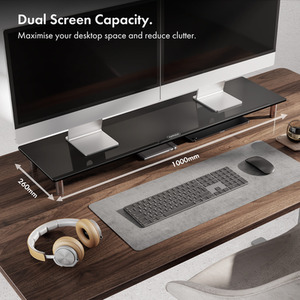 Height Adjustable Extra Large Black Glass Monitor Stand for Desks - Black / 9.3cm by VonHaus