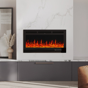 Recessed or Wall-Mounted Electric Fireplace with Adjustable Flame Colours - Black / 102cm by Livingandhome
