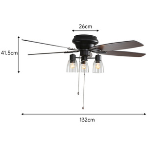 5-Blade Ceiling Fan Light with Glass Cup Shade and Pull String - Brown by Livingandhome