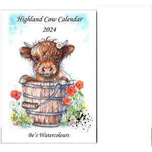 Highland Cows in Watercolour 2024 Calendar by BebesArts