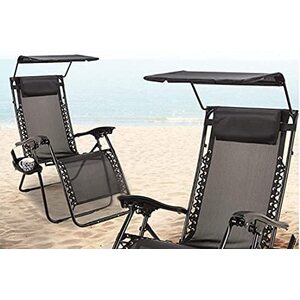 2x Zero Gravity Sun Loungers with Canopy and Drink Holder - Black by Garden Mile