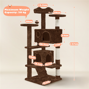 Multilevel Cat Tree with Scratching Posts - Brown / 137cm by Yaheetech