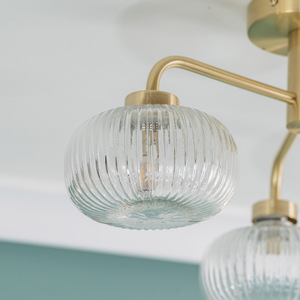 Amaia 3 Way IP44 Bathroom Ceiling Light Ribbed Glass Shades and Bulbs - Gold by ValueLights