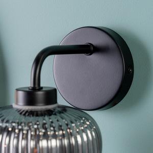 Amaia IP44 Bathroom Wall Light with Ribbed Glass Shade - Black by ValueLights