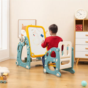 Kids Art Easel Toddler Table Chair Set - Blue by Costway