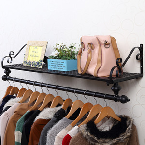 Wall Mounted Garment Hanging Shelf with Clothes Rail - Black / 30cm by Livingandhome