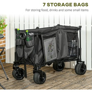Outsunny Folding Garden Trolley on Wheels Camping Trolley - Grey by Outsunny
