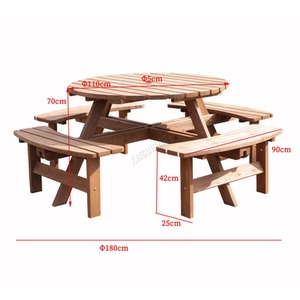 BIRCHTREE 8 Seater Wooden Picnic Table Round Pub Bench - Brown by BIRCHTREE