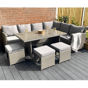 Knutsford 9 Seat Corner Rattan Dining Set - Grey by Madefor.living