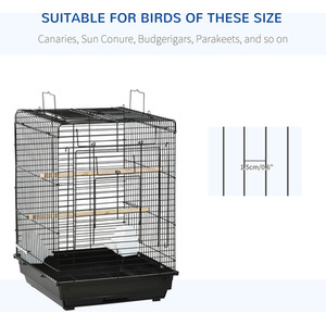 PawHut Bird Cage with Openable Top Stand Tray Handles Feeding Bowls D10 049V01 - Black by PawHut