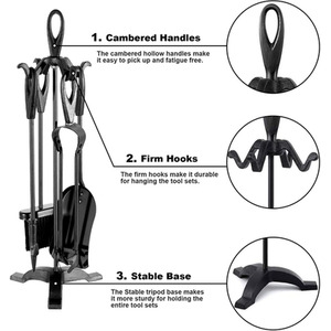 Neo Black Fireplace Fireside 5 Piece Set including Stand - Black by Neo