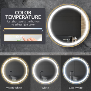 kleankin Round LED Bathroom Mirror Dimmable Wall-Mounted with 3 Light Colours - Gold by kleankin