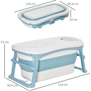 HOMCOM Folding Baby Bath Tub for Toddlers Kids with Top Cover - Blue by HOMCOM