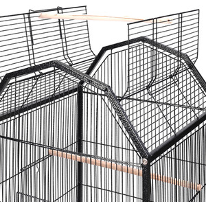 Movable Open-Style Metal Bird Cage with Arched Top - Black by Livingandhome