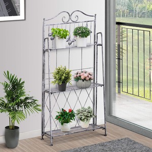 Outsunny 3 Tier Metal Folding Plant Stand - Silver Grey by Outsunny