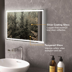 HOMCOM LED Bathroom Mirror with Lights Dimmable Touch Switch Hardwired - Silver by HOMCOM