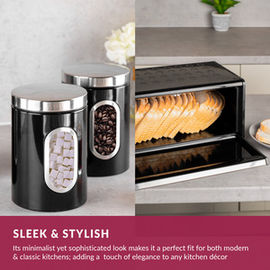 Innoteck Black Breadbin and 3pc Canister Set - Black by Innoteck