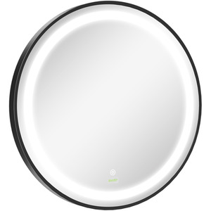 kleankin Round LED Bathroom Mirror Dimmable Lighted with 3 Temperature Colours - Black by kleankin