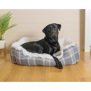 Super Fluffy Grey Check Pet Bed by Clever Paws
