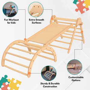 Wooden 3-in-1 Toddler Climbing Gym Indoor Kids Climbing Set - Natural by NOVECRAFTO