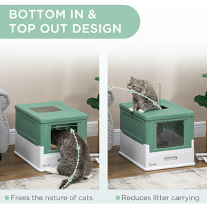 PawHut Cat Litter Box with Lid, Foldable Cat Litter Tray with Scoop - Green by PawHut