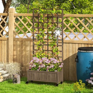 Outsunny Raised Garden Bed Trellis Planter with Wheels and Bed Liner - 54cm3 by Outsunny