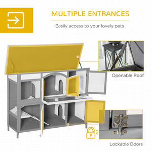 PawHut Wooden Pet Hutch with Openable Roof Slide Out Tray - Grey by PawHut