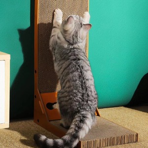 Corrugated L-shaped Cat Scratcher with Toys - Brown by Livingandhome