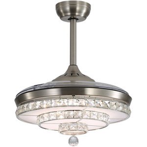 Ceiling Fan Light with Crystal Accents and Foldable Blades - Brushed Nickel by Livingandhome