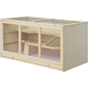 PawHut Wooden Hamster Cage, Exercise Play House Pen with Tray, Openable Top - Neutral by PawHut