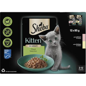 Sheba Mixed Selection Kitten Food Pouches in Gravy - 40 by Sheba