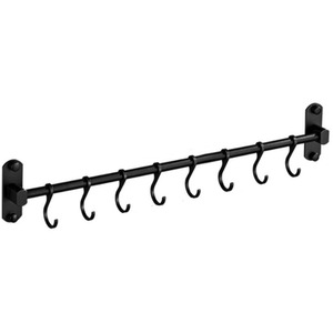 Space-Saving Wall-Mounted Shelf with 8 Hooks - Black