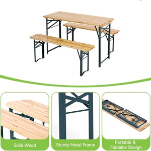 Folding Wooden Picnic Table Set - brown