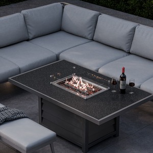 Mayfair Corner Lounging Set with Fire Pit in Grey - Grey by Royalcraft