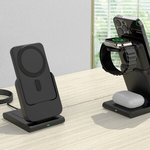 Wireless Charging Stand with Power Bank - Grey