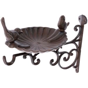 Brown Decorative Bird Bath with Wall Bracket Cast Iron - Brown by Homescapes