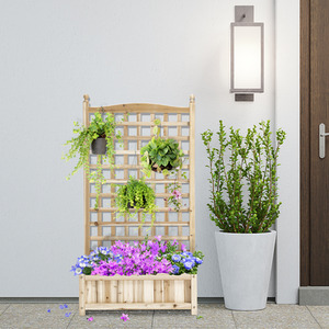 Outsunny Raised Garden Bed with Trellis Planter Box - Natural by Outsunny