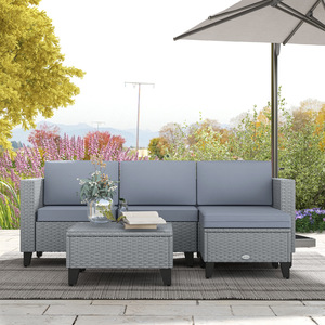Outsunny 5 Pieces Patio Garden Rattan Furniture Set - Grey by Outsunny