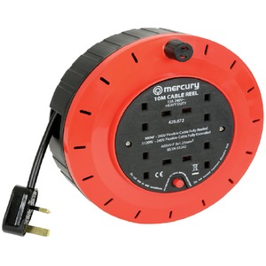 4 Gang Way Extension Reel Thermal Cut Out 10m - Red / Black by Mercury
